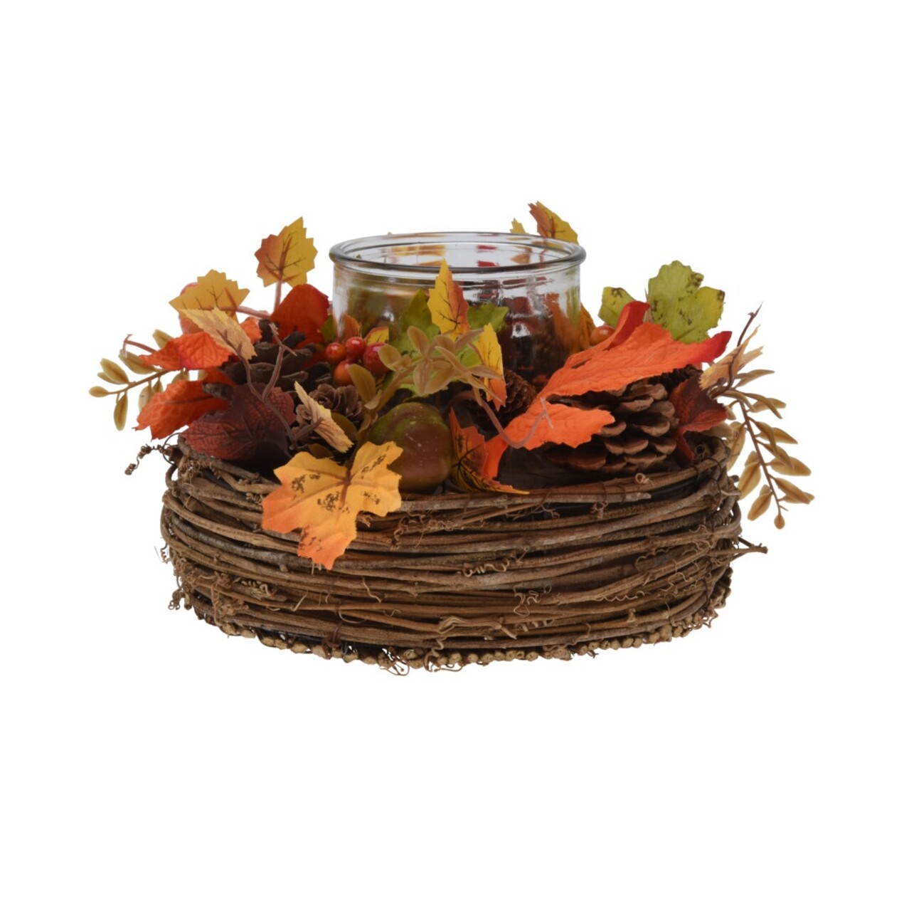 Coronita de masa cu suport lumanare v1, Excellent Houseware, 21x21x13 cm, ratan/sticla, multicolor - imagine 3